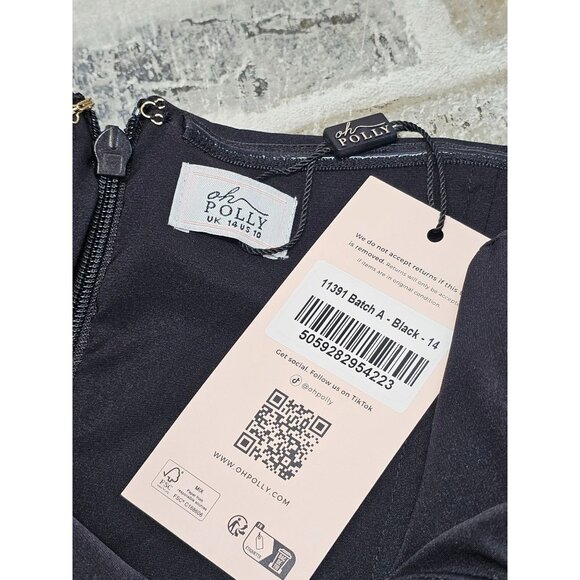 Oh Polly Women's Black Foldover-Neck Structured A-Line Mini Dress Sz 14 2578 - Picture 11 of 13